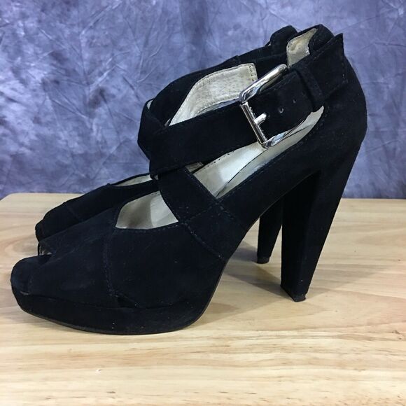 Michael Kors Size 8M Black Suede Peep Toe Platform Heels - Picture 3 of 6